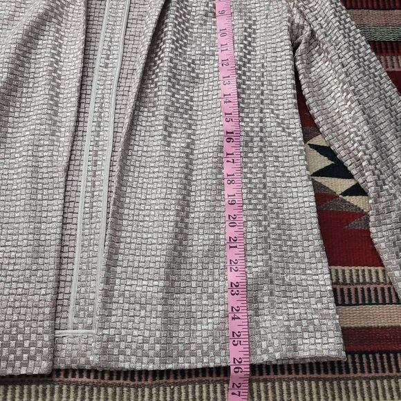 AKRIS Polyester Silk Blend Open Blazer Jacket‎ Sz 8 Silver Metallic Grid Square - Picture 11 of 11